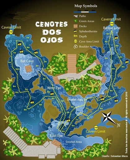 Map of Cenotes Dos Ojos.