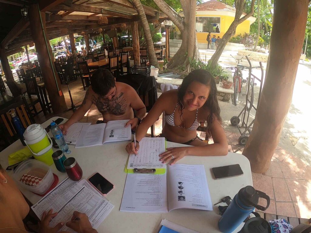 Open Water Diver students completing their final exam