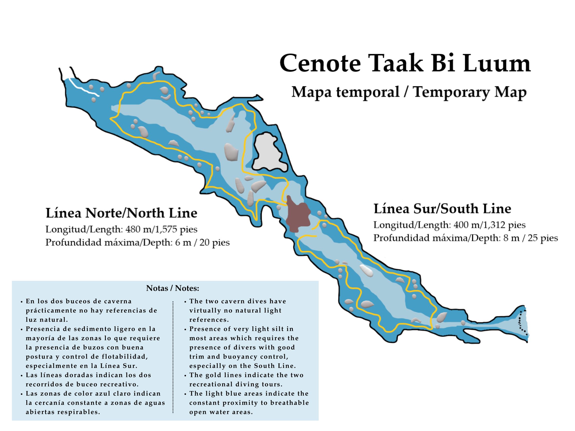 Map of the cenote cavern lines of Taak Bi Luum