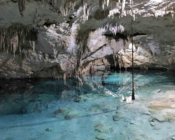 Spectacular view of formations in the dry zone of Cenote Taak Bi Ha
